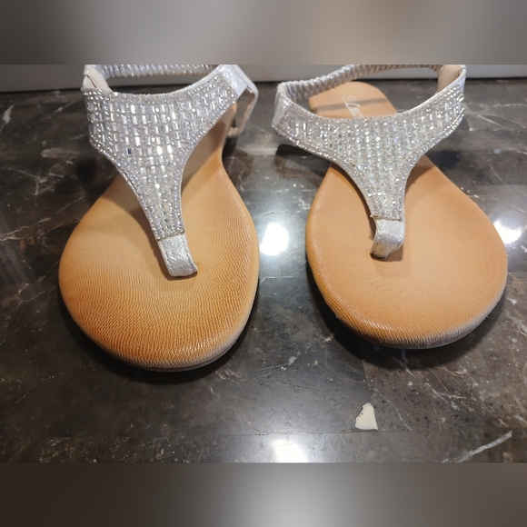 Lucita Silver Jeweled T-Strap Sandals for Women - Picture 2 of 7
